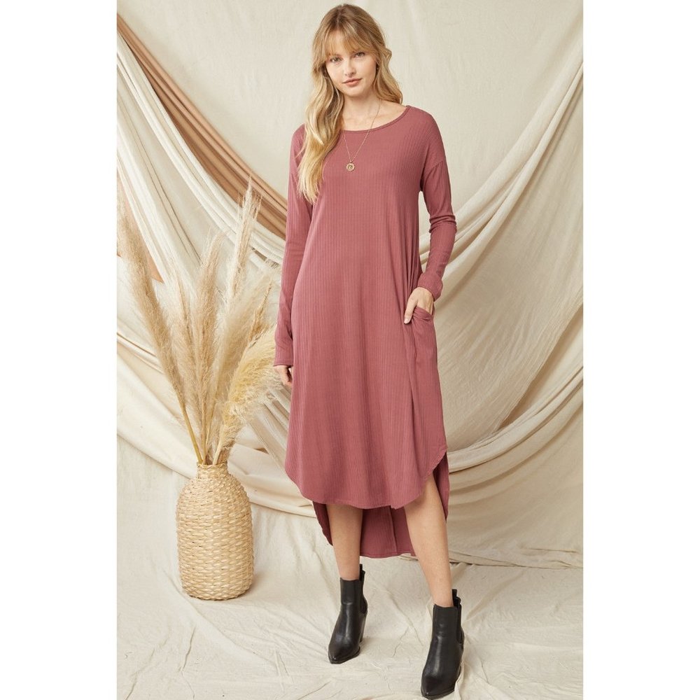 Entro Ribbed Pocket Midi Dress, Marsala